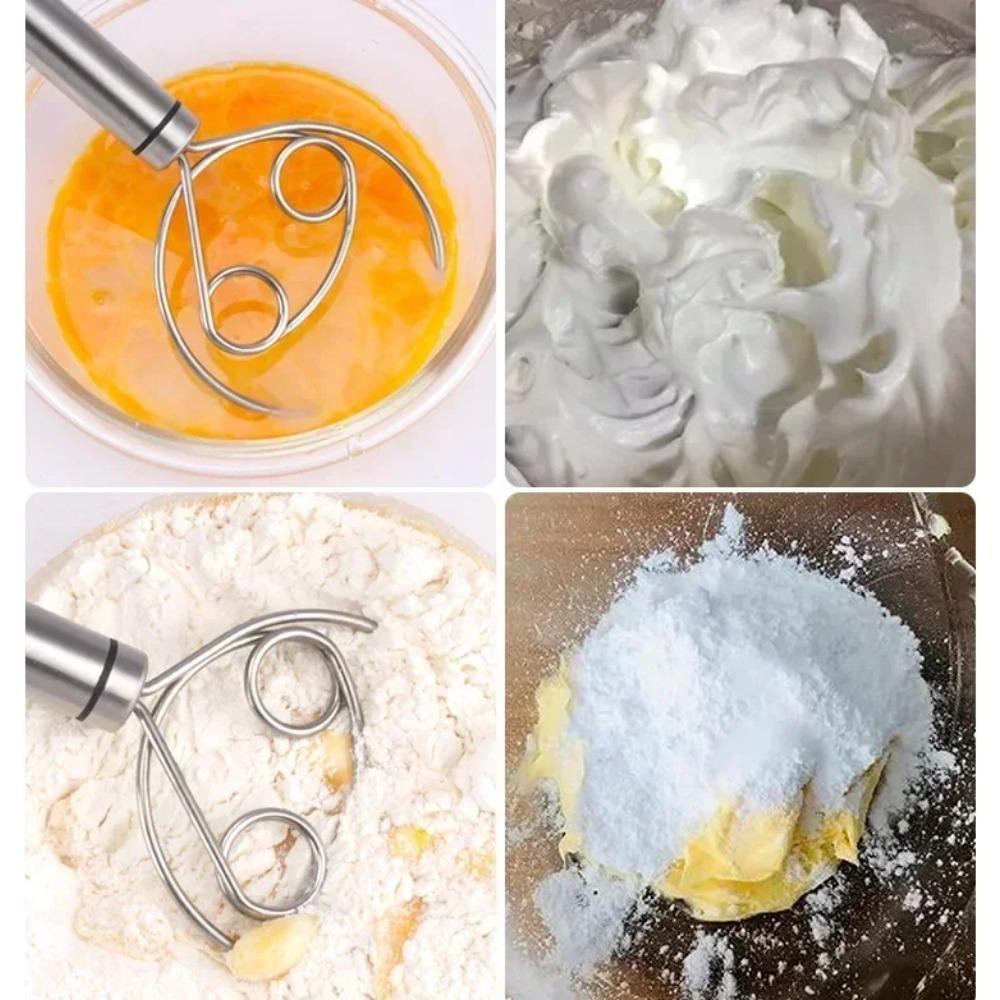 Cake Tools Danish Dough Whisk Stainless Steel Dutch Bread Dough Hand Mixer Wooden Handle Kitchen Baking Tools Artisian Blender