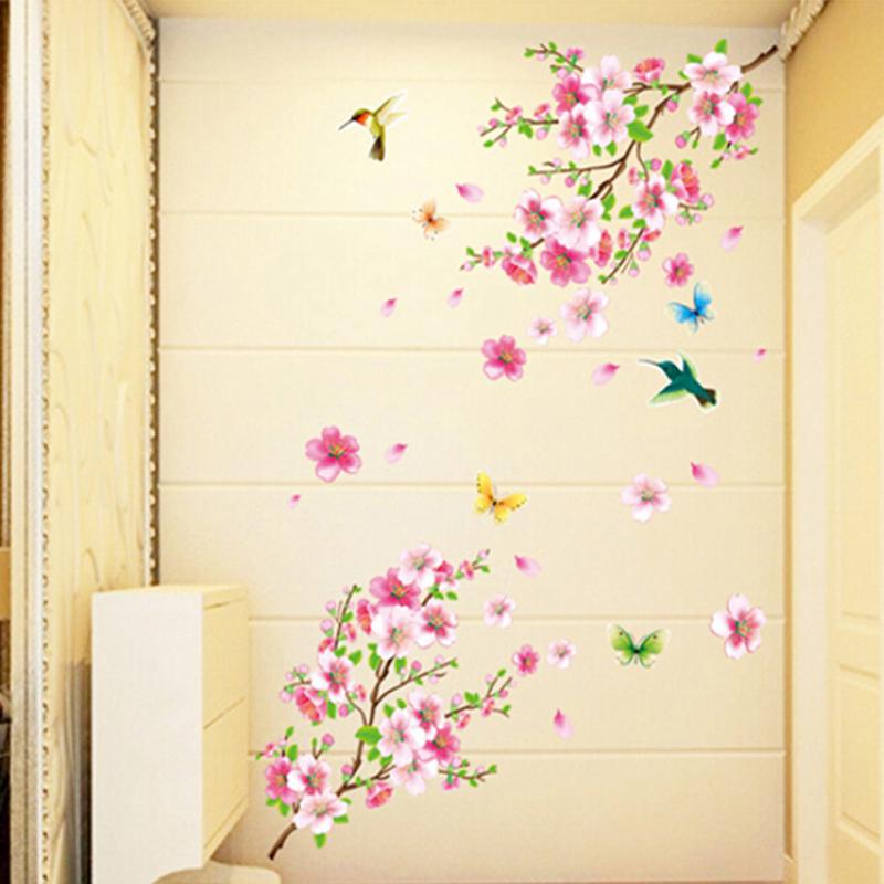 Beautiful Flower Peach Blossom Birds Art Pvc Wall Stickers Removable Home Decor