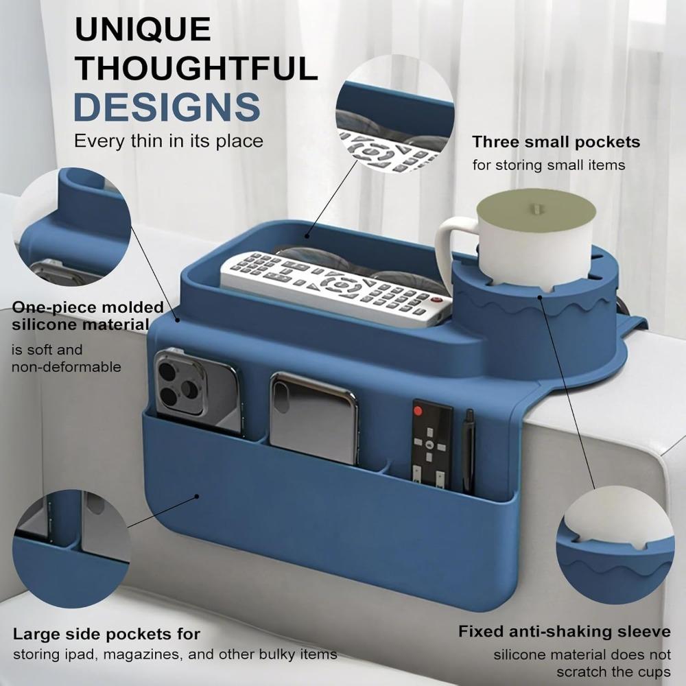 Silicone Coaster Sofa Cup Holder Tray Sofa Armrest Storage Box with Accessories Side Pocket for Remote Control and Beverage