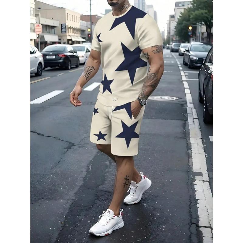 Summer Men's Sportswear Short sleeve T-shirt Suit Two-piece Outdoor Travel Clothing Oversized Man Shorts Training Clothes