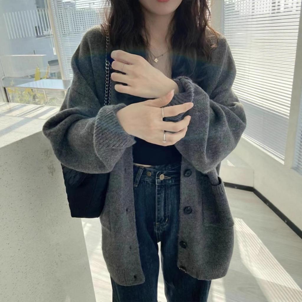 Medium and Long Casual Pocket Knitted Cardigan Women's 2025 Autumn and Winter New Soft Waxy Lazy Wind Sweater Jacket Women