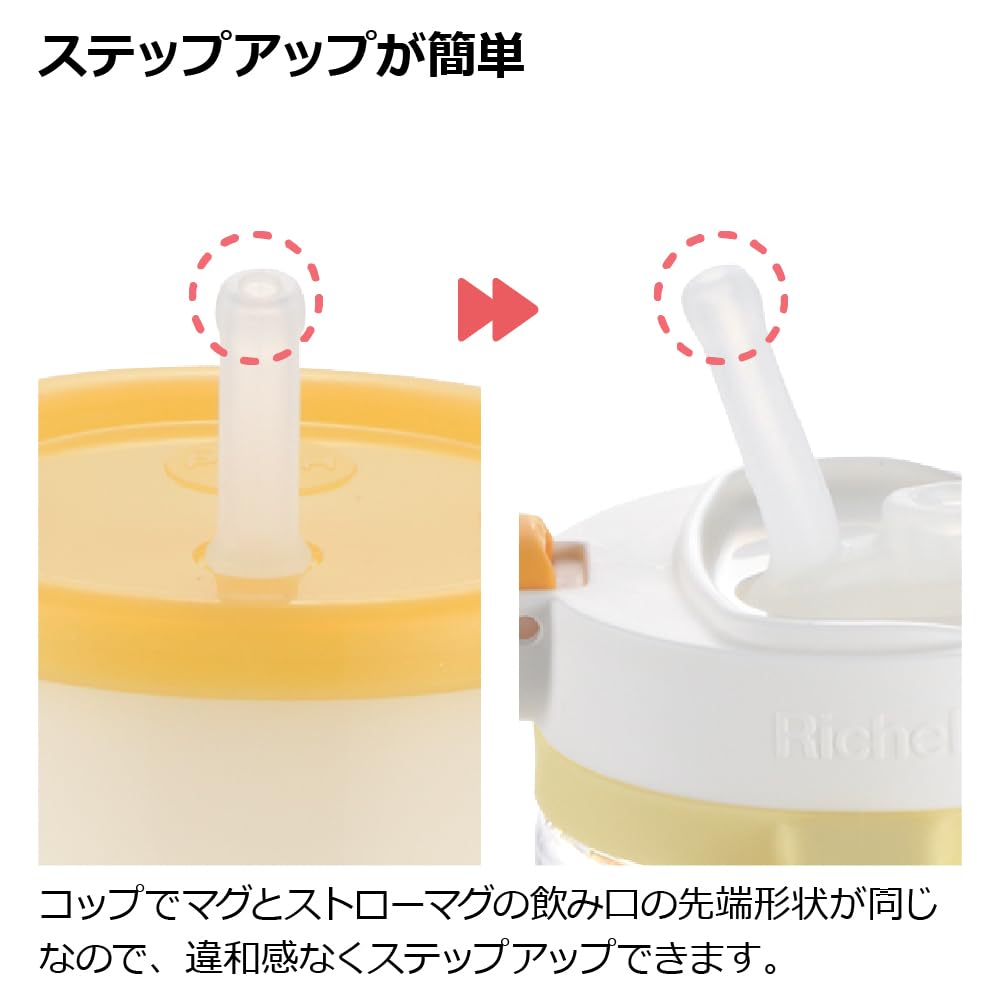 Richell Acria Straw Mug Set KN Light Yellow (Suitable for babies from 6 months old) - Easy to drink from, leak-proof.