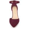 Allegra K Women's Burgundy Ankle Strap Pumps with Pointed Toe and Chunky Heel, Size 26.0cm