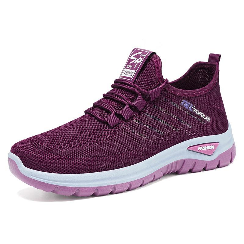 Shoes Female Couple Large Size Lace-up Sneakers Soft-soled Women's Shoes Fly-woven Breathable Casual Shoes Shallow Mouth Thick-soled Single Shoes