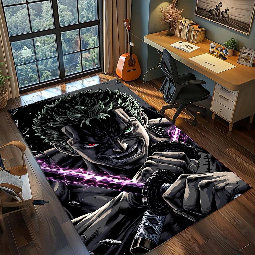 Zoro Enma Katana Green Hair Samurai Rug Carpet Large Area Rug Non Slip Washable Floor Mat Gamer Room Bedroom Home Decor