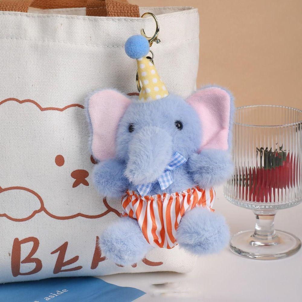 Painter Apron Style Elephant Plush Toy Anti-lost Elephant Plush KeyChain  Bag Pendant