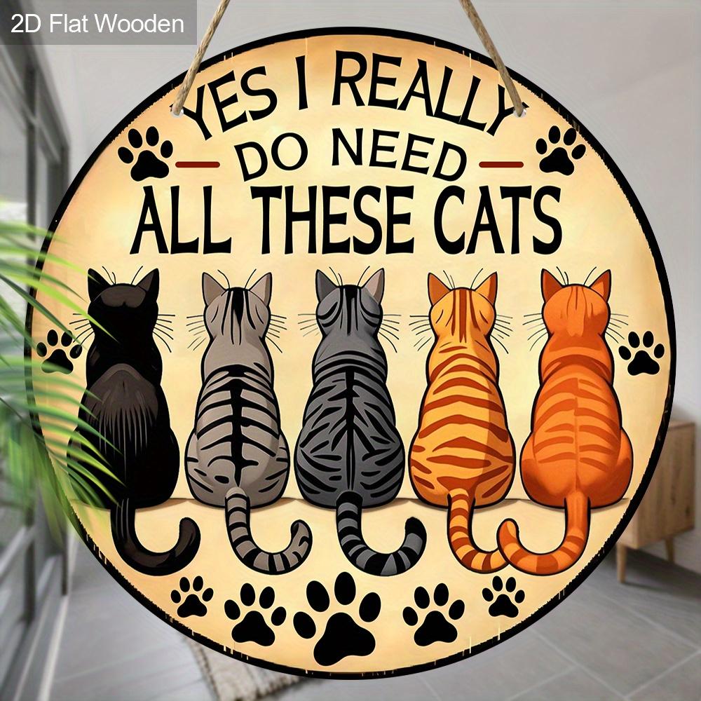 2D Flat Rustic Wooden Sign with Cat Theme, Charming Pet Decorative Plaque with Adorable Cat Pattern Design, Ideal for Front Door Decor