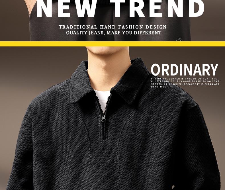 Men's High-End Half-Zip Corduroy Plush Hoodie: European Cotton, Ribbed Long Sleeve, Loose Fit, Autumn Polo Shirt.