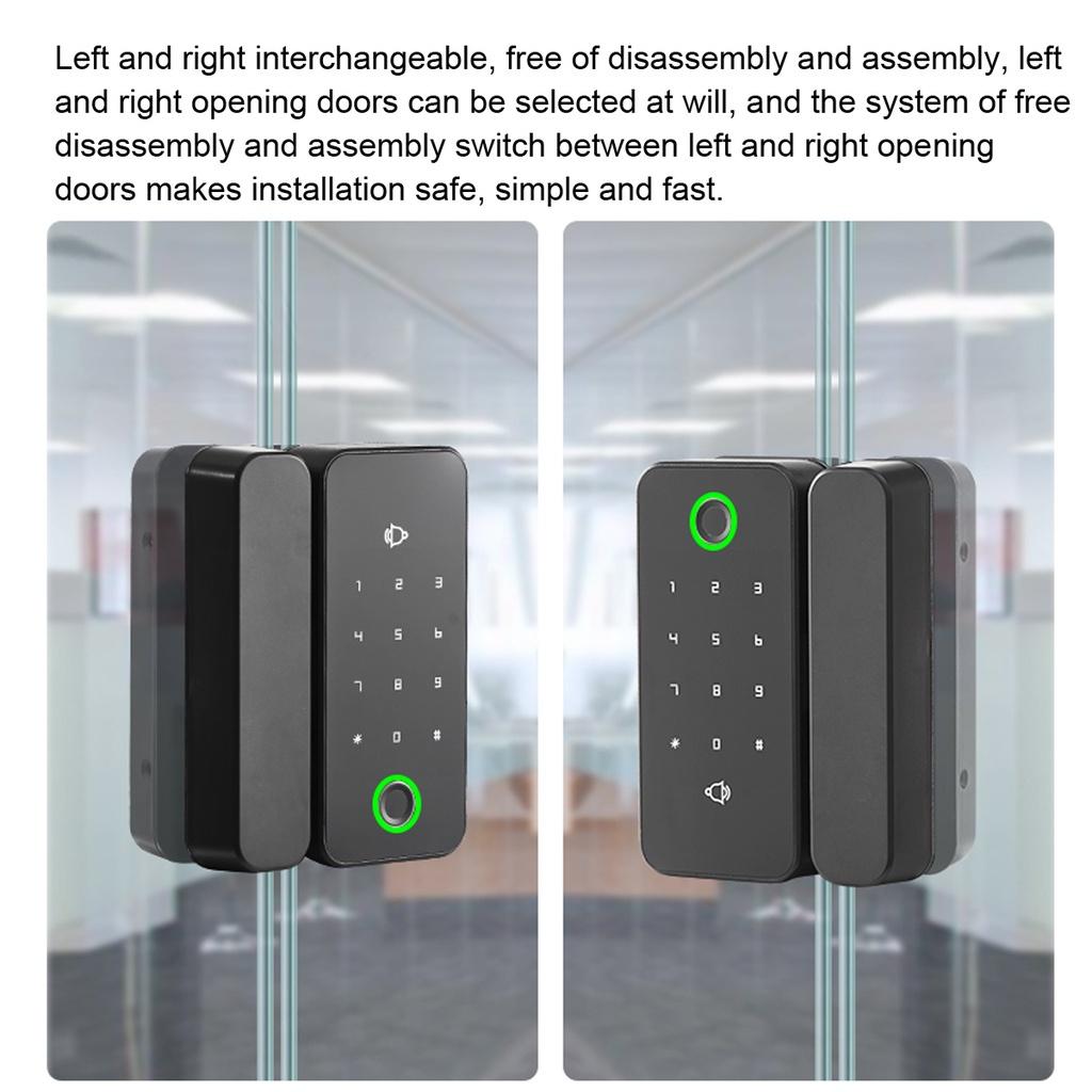 APP Smart Fingerprint Biometrics Number Code Card Password Lock Frameless Frame Glass Push Sliding Door for Home Office  Black