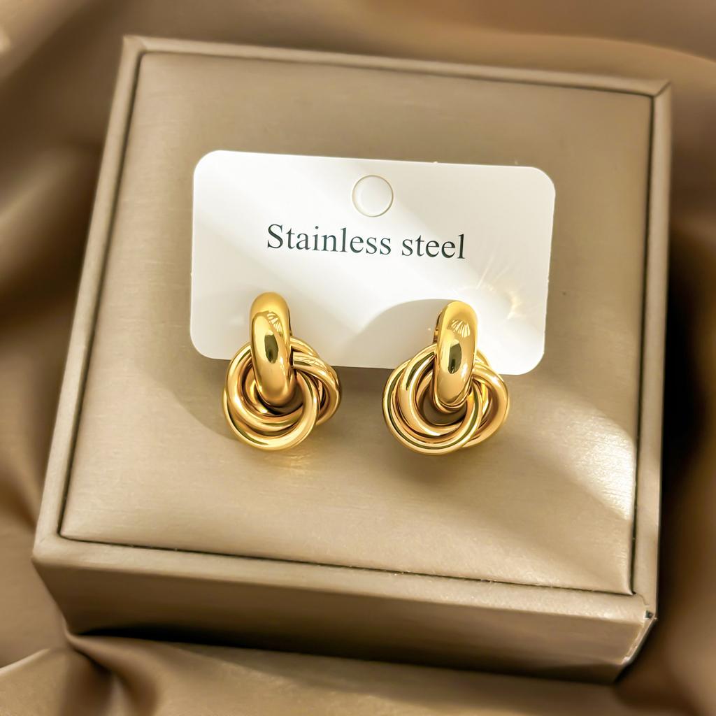 Stainless Steel Twist Stud Earring for Women Girls Gold Silver Knot Hoop Earring Shiny Cute Daily Wear Jewelry