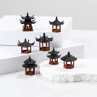 Mini Pagoda Statue Miniature Pagoda Bonsai Decor Micro Landscape Hexagonal Pavilion Figurine Tiny Pavilion Ornament Mini Zen
