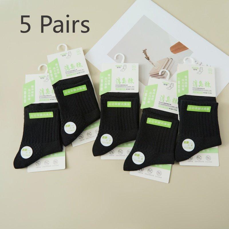 

5 pairs of women s cotton mid-calf autumn/winter cotton double-needle sweat-absorbing, anti-odor and antibacterial long socks 5 pairs чорний