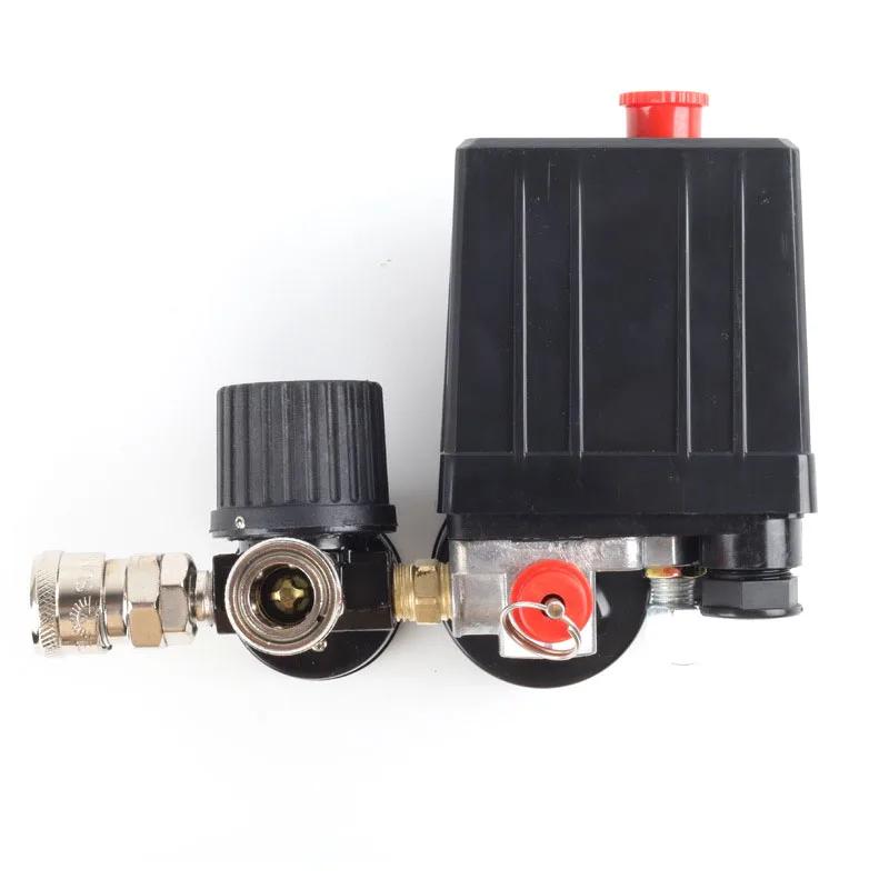 Air Compressor Pump Pressure Control Switch 4 Port 220V/380V Manifold Relief Regulator 30-120PSI Control Valve with Gauge