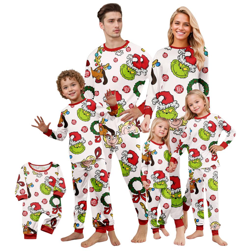 Christmas Print Cute Family Set Pajamas, Home Clothes, Family Set Long Sleeve Top Pants Set