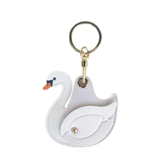 

Keychain Pendant Gradient Swan Shape Bag Pendant with Metal Buckle Imitation Leather Access Card Cover Car Keychain Bag Accessory белый