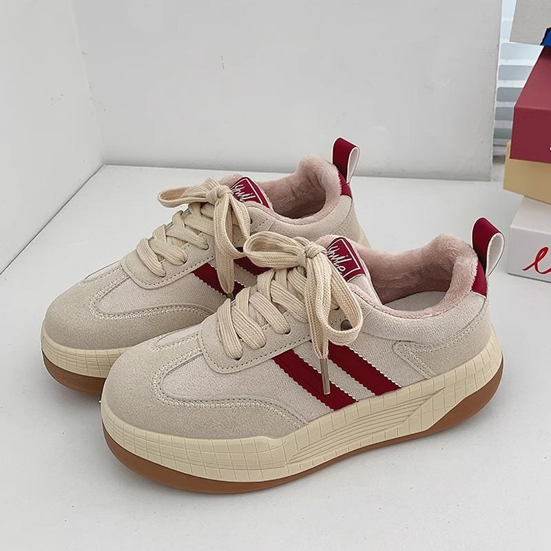 Beige Velvet Warm Low-top Thick-soled Heightening Fashionable Youth Versatile Hong Kong Style Casual Board Shoes