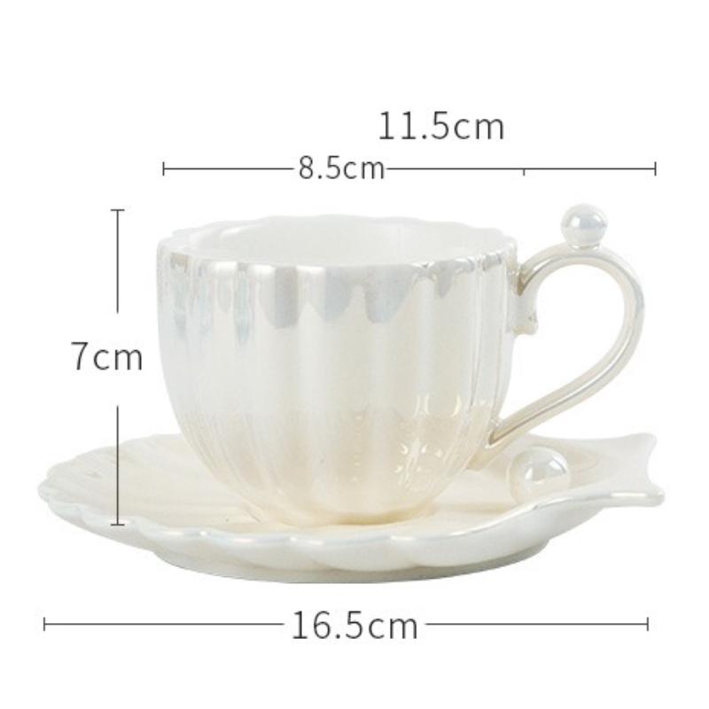 Pearl Shell Design Ceramics Mug with Pillow Tray,Afternoon Coffee Mug Tea Mug Premium and Exquisite Household Mugs and Plate Set