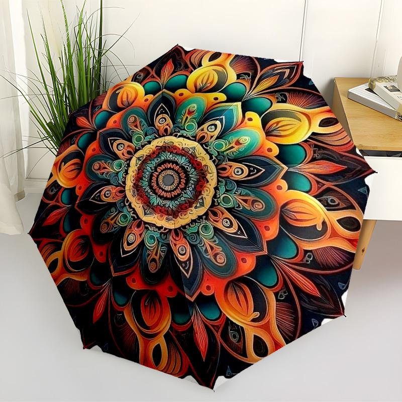 1pc Mandala Artwork Automatic Folding Umbrella - Compact 8-Rib Design,Perfect Gift for Friends & Family Yy250926005