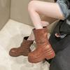 Moda Stivali Chunky con Plateau 9CM Donna Tacchi Alti Nuovo Autunno 2024 Stivaletti Mid-Calf in Pelle Sneakers di Tendenza Inverno Marroni Stivali da Moto Zapatos