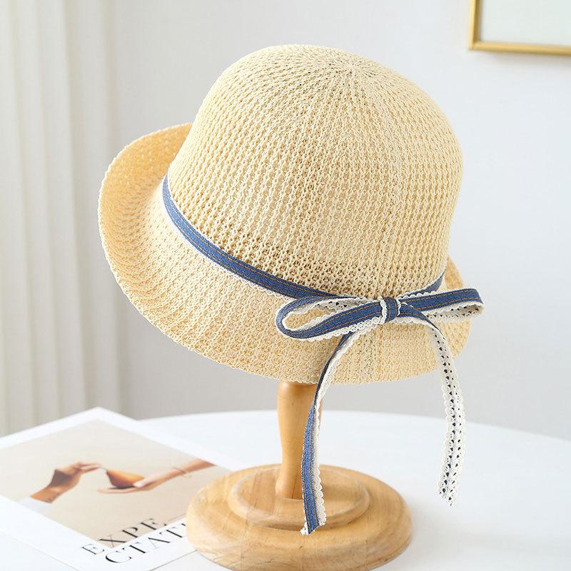 Women's Woven Straw Hat with Bow Summer Beach Vacation Large Brim Foldable Hat