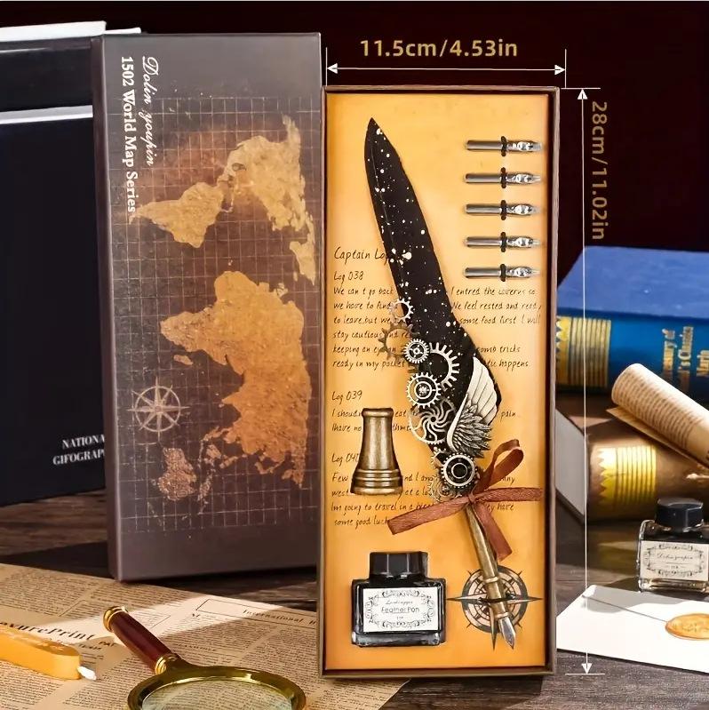 Vintage Mechanical Punk Wind Quill Set Gothic Replacement Nib Dipped In Ink Pen