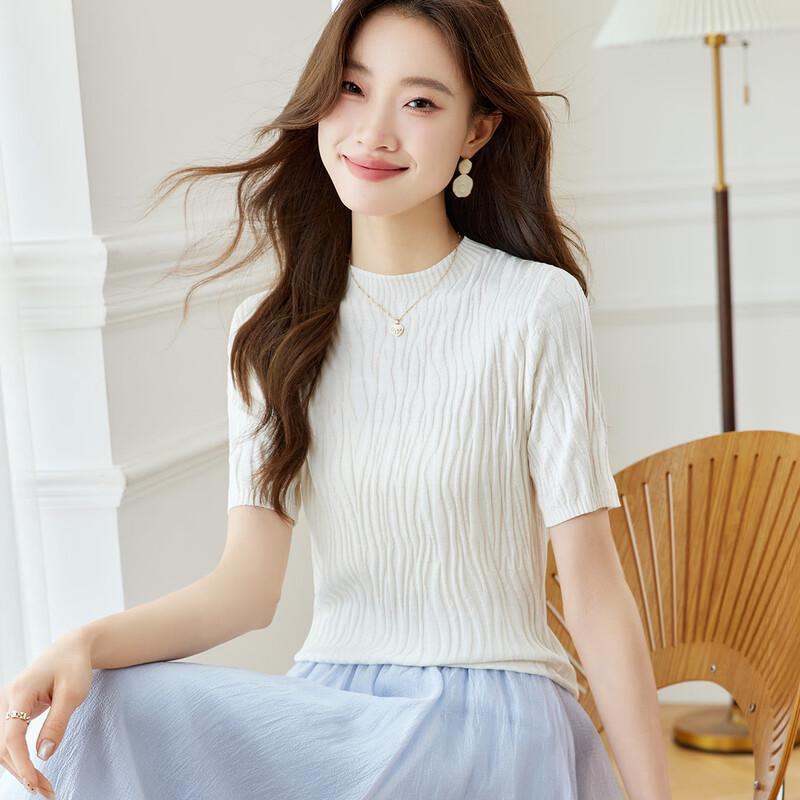 Srcr Women s 100% Mulberry Silk Slim Fit Knitted Short Sleeve T-shirt XL