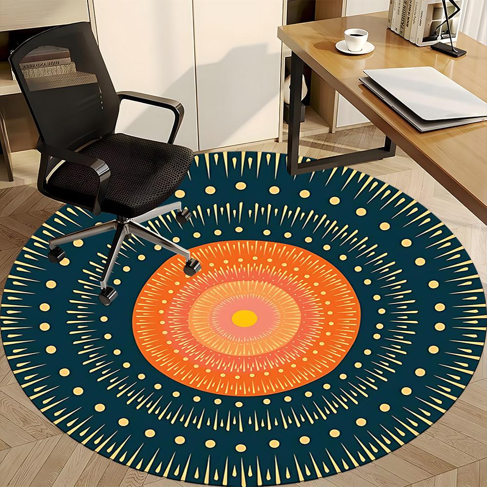 1pc Sunburst Mandala Office Round Area Rug, Indoor Mat Suitable For Office, Under Office Chairs Bedroom Living Room Home Decor, Room Deco