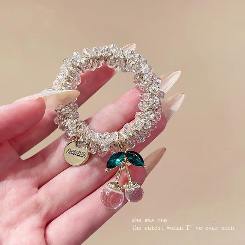 

Cherry Metal Rhinestoned Hair Tie Bracelet Fashionable Adjustable Hair Band Wristband Bangle for Women Girls Lady рожевий