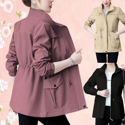 Women's Short Jacket  Spring Autumn New Casual Windbreaker Stand Collar Tooling Jacket Basic Zipper Coat Tops with Lining Travel Hiking Jackets