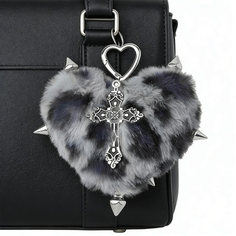 Plush Plush Heart Shaped Keychain In Y2K Style With Rhinestones And Metal Wing Elegant Bag Hanging Ornament