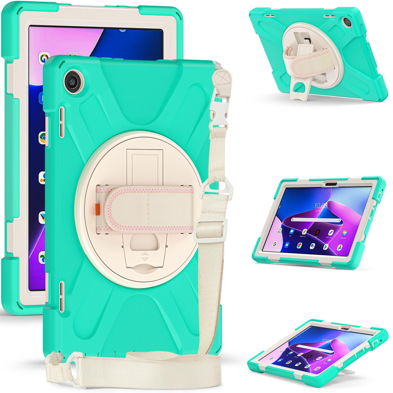 

Heavy Duty Case For Lenovo Tab M10 Gen3 (3rd Gen) 2022 10.1 inch TB-328FU 328XU Rotating Rugged Stand Cover With Shoulder Strap M10 Gen3 TB-328FU XU м ята зелений колір