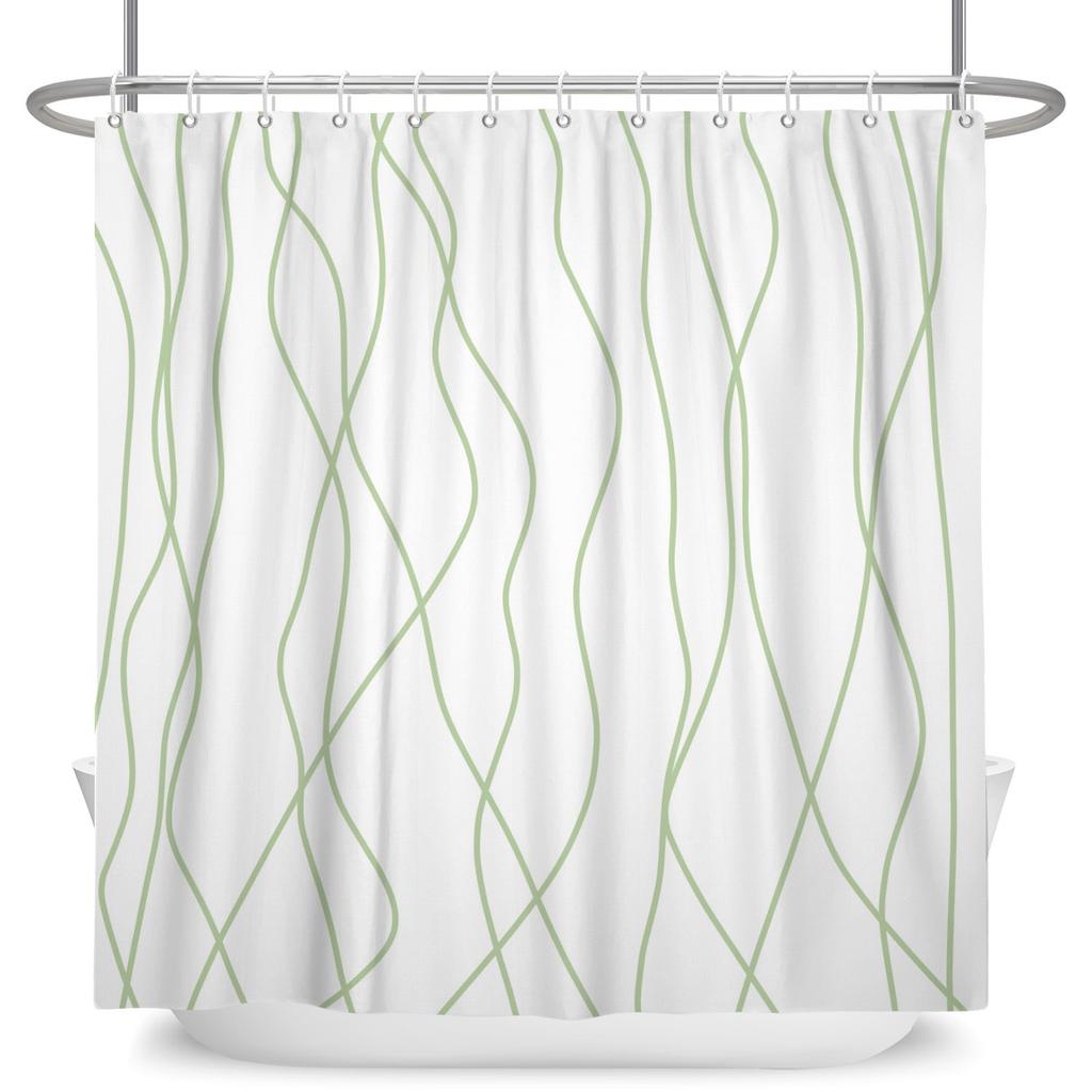 Minimalist Wavy Line Shower Curtain Gradient Design Waterproof Bath Curtain Bathroom Decor Multiple Options Polyester With Hooks