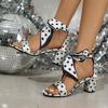 Summer New One-word Strap Stiletto Sandals European and American Fashion Large Size Polka Dot Lace-up Sexy High Heels Women