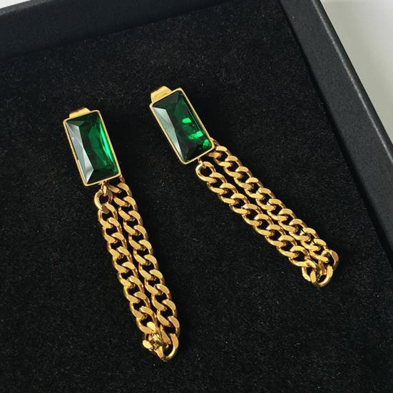 Women Earrings Chained Square Cubic Zirconia Jewelry Vintage Electroplating Necklace Earrings Bracelet for T Show Gown