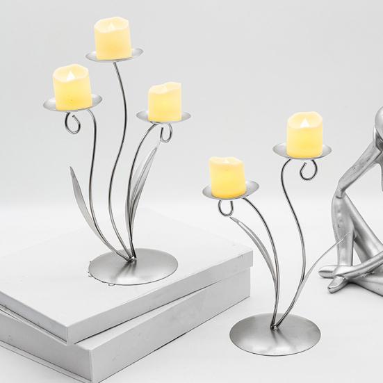 Iron Tulip Candle Holder Decoration 3-Arm Flower Candlestick Home Office Living