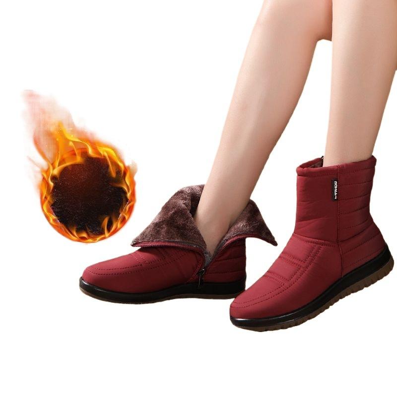 Elderly Winter Cotton Boots Snow Boots Women's 2025 New Medium Tube Non-slip Piled Thickened Warm and Waterproof Mother Cotton Shoes