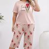 Women's Pajamas Rose Print Loose Comfortable Short Sleeve Capri Pants Home Wear Two Sets