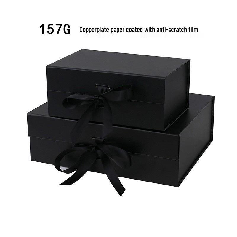White Large Flip Lid Gift Box with Ribbon - Universal Folding Empty Box
