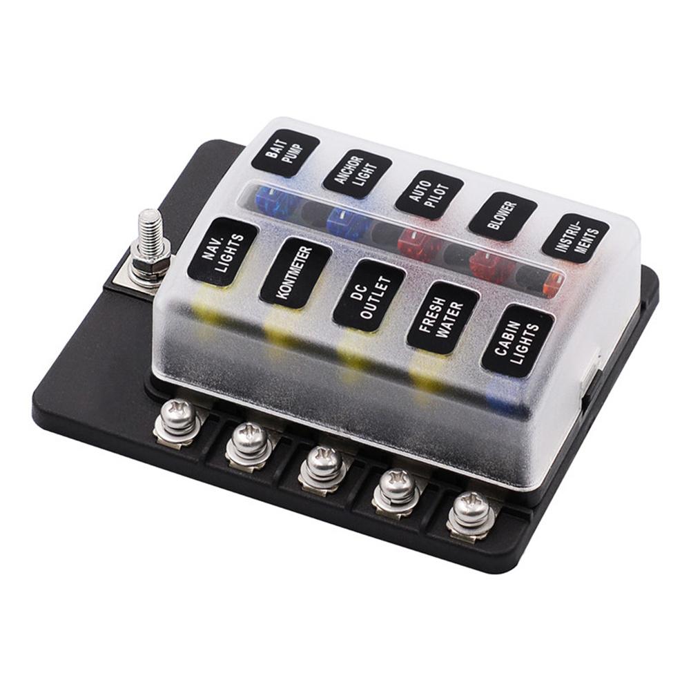 Car Screw Binding Post Model 12 Ways Fuse Box with LED Indicator Light Vehicle Truck Fuses Car Accessories