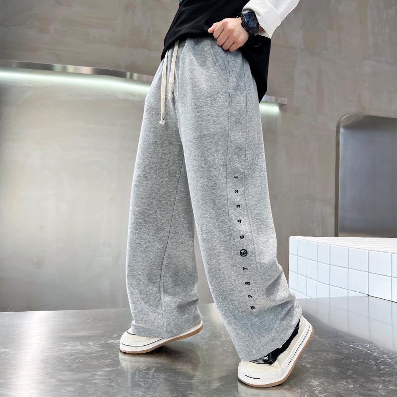 

Boys Wide-Leg Sports Sweatpants for Early Autumn 2025 - Fashionable Loose-Fit Long Trousers for Kids 160 серый