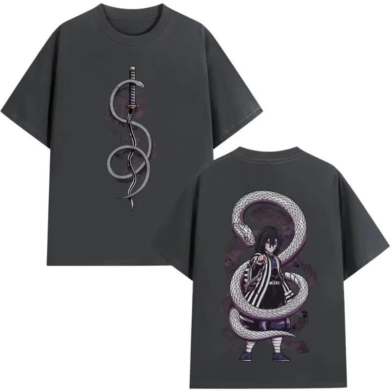 Anime Demon Slayer Serpent Hashira Iguro Obanai T Shirts Men Women Clothing Fashion Oversized Short Sleeve Tshirts Streetwear