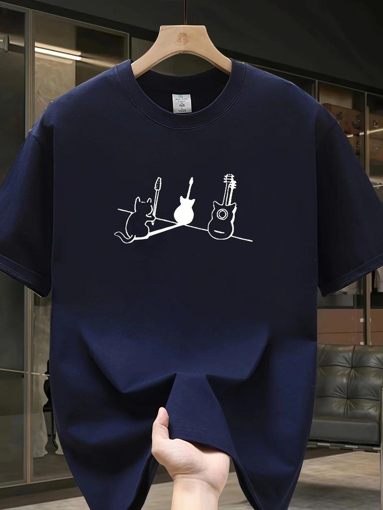Summer Mens Heavyweight Pure Cotton Trendy Brand Printed Tshirt Casual Versatile Loose Oversized Top American Street Fashion