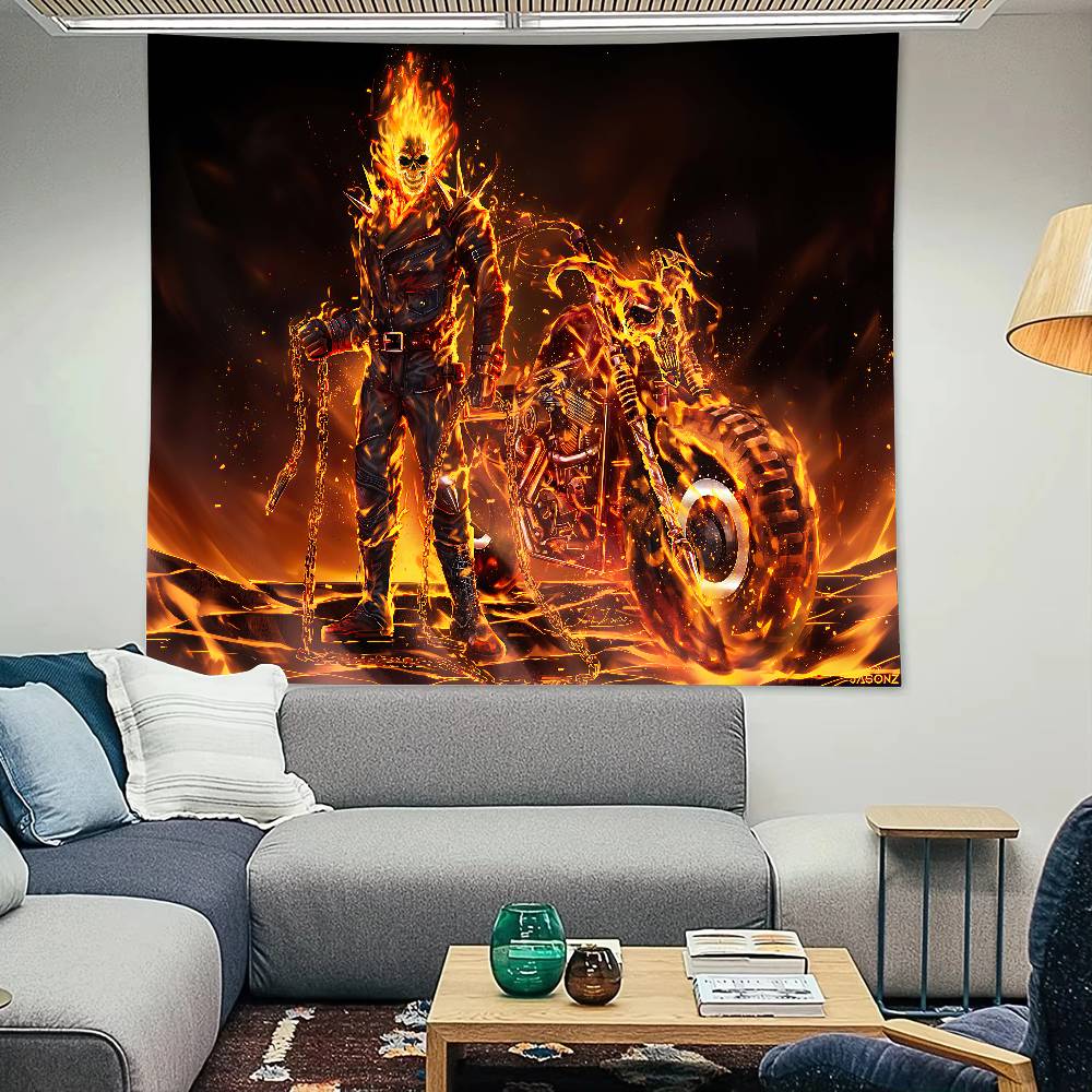 FILM GGothic Totenkopf RRider Wandteppich Dekoration Schlafzimmer Wohnheim Hintergrundtuch Ferienhaus Party Wohnzimmer Clubtuch