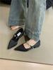 Fashion 2024 New Style Silver Leather Shoes Fashion Pointed Low Heel Mary Jane Women's Casual Shoes