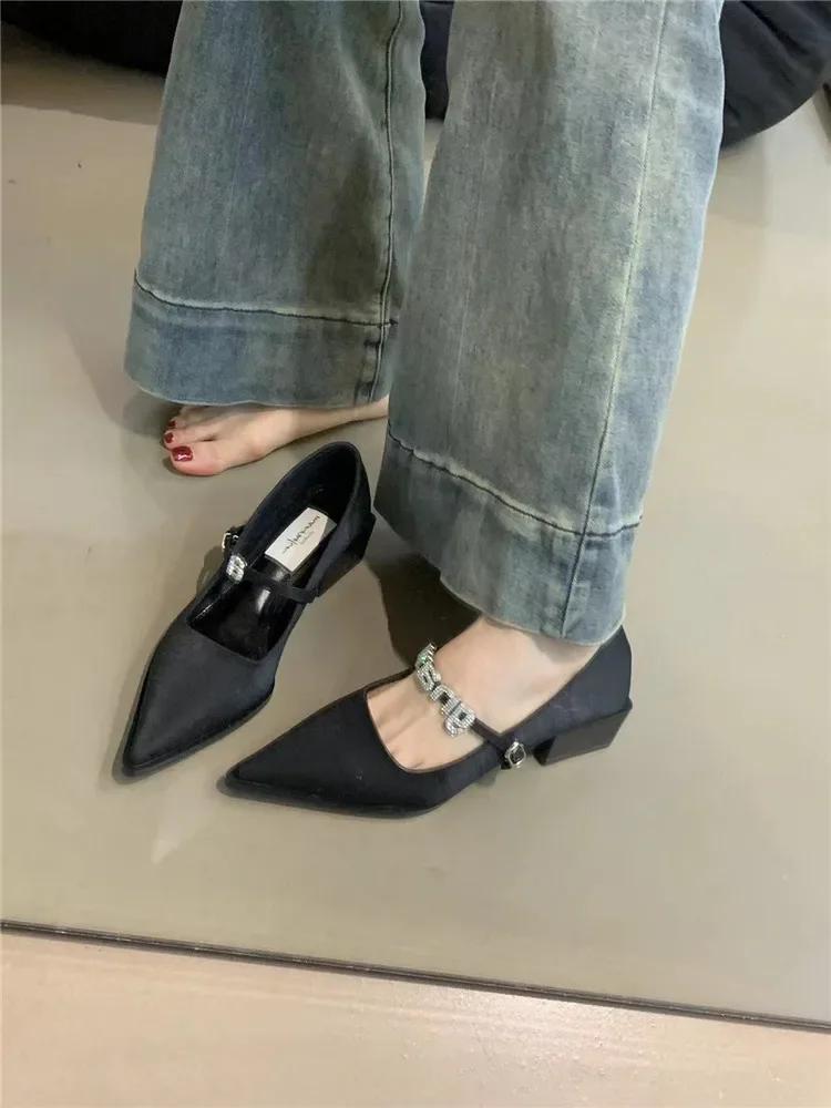 Fashion 2024 New Style Silver Leather Shoes Fashion Pointed Low Heel Mary Jane Women's Casual Shoes