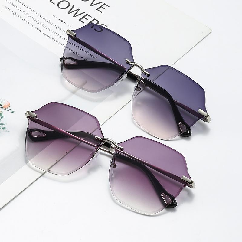 Frameless Cut-Edge Gradient Sunglasses for Women Trendy UV400 Protection Fashion Shades with Anti-Glare Lens