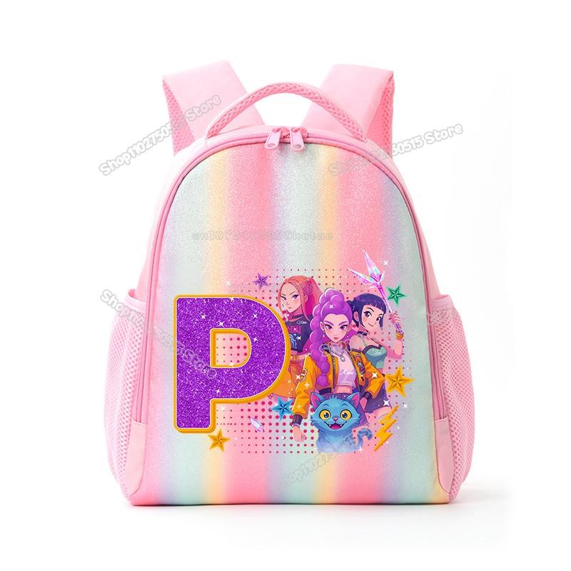 Perfect KPop Demon Hunters Letter A-Z Rainbow Backpack Rumi Mira Zoey Student School Backpack Anime Movie Women Girl Travel Rucksack