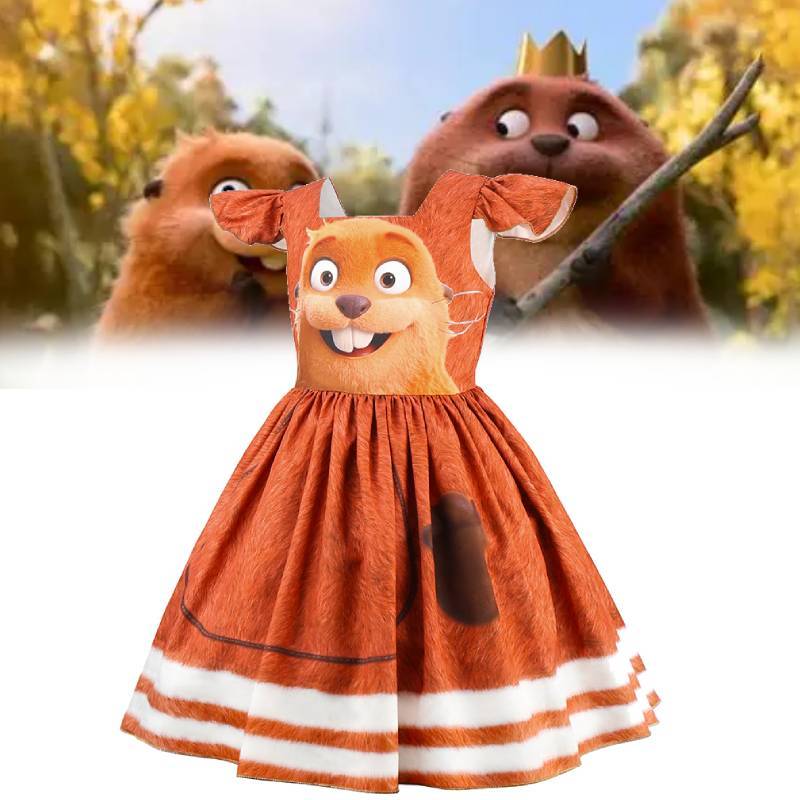 Hoppers Kinder Biber Verwandlung Cosplay Kleid Mit Cartoon Aufdruck Für Kinder Alter 3 Bis 8