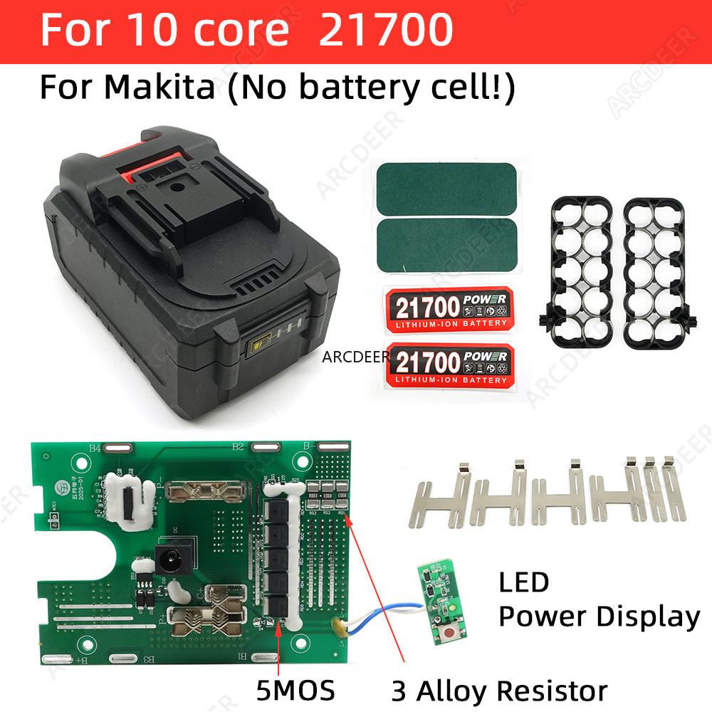 5/10/15*21700 18V 21V Power Tool Accessories Li-ion Battery Case For Makita BMS Box Charging PCBA Holder LED Power Display 5Mos