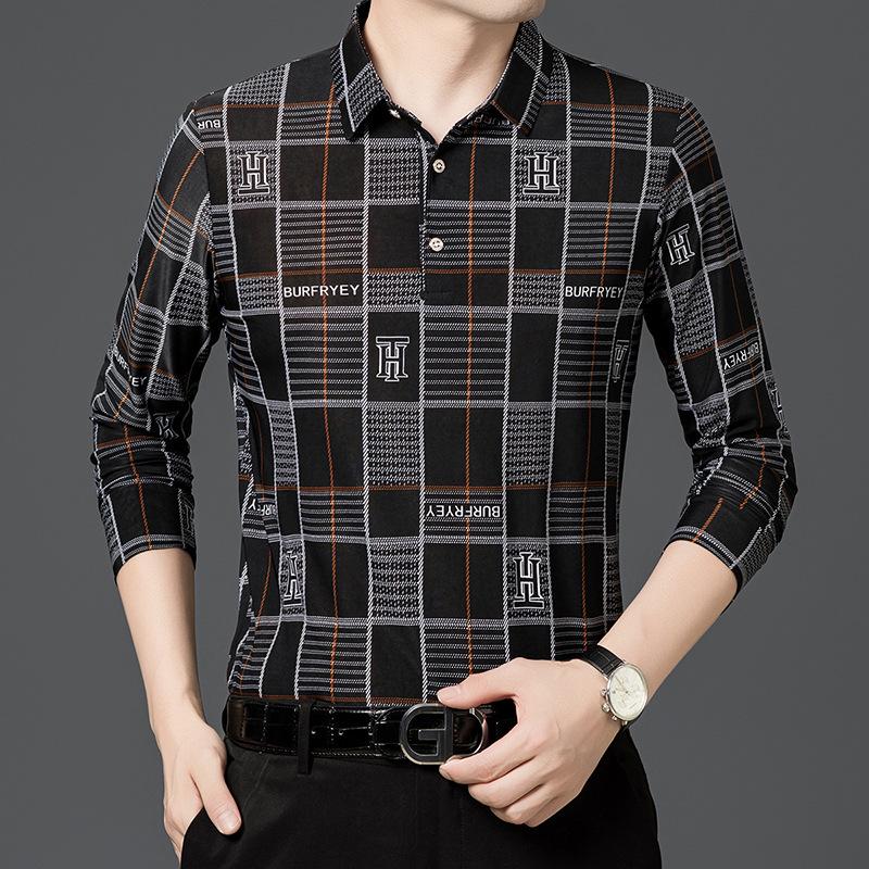 Autumn Men s Long Sleeve Fashion Casual Patchwork Lapel Collar Long Sleeve M